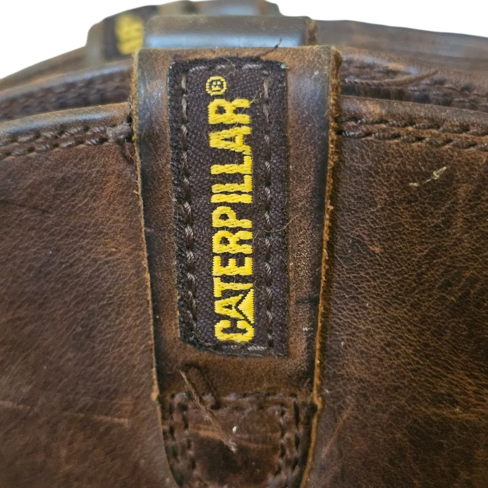 Caterpillar CAT Steel Toe Work Boots Men’s 7.5 Brown Leather‎ Pull On Wellington